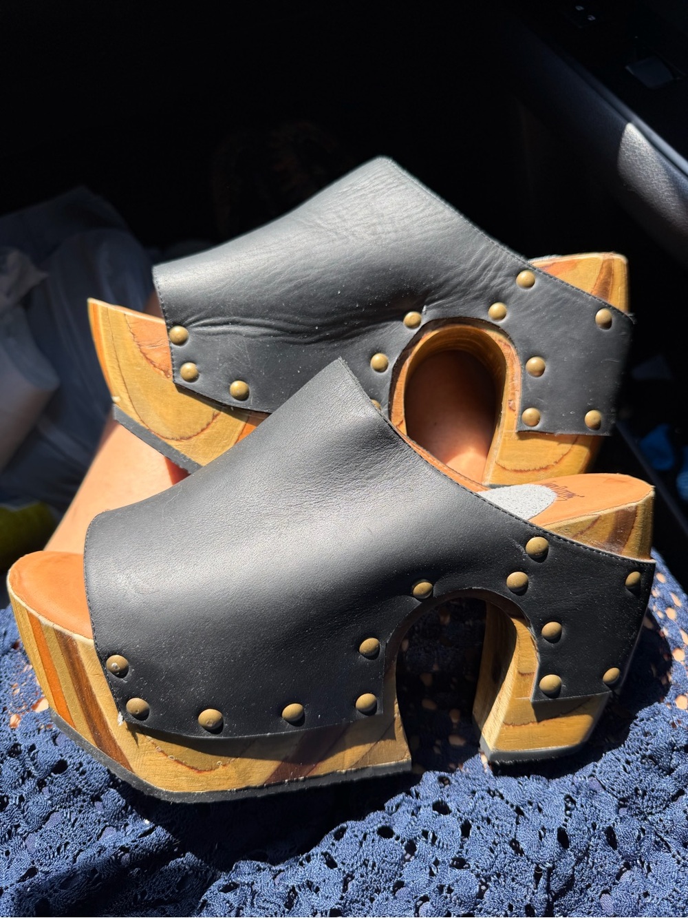 John Fluevog Black  Leather Clog Insole with Black Heel Pad